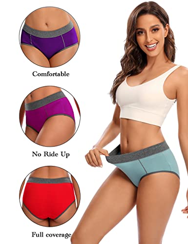 Image of POKARLA Women's Cotton Stretch Underwear Briefs Ladies Mid Rise No Muffin Top Hipster Panties Multipack