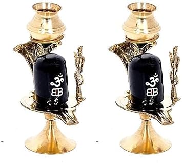 CraftsofIndia Shiva Lingam Shivling Statue with Sheshnag Trishul and Matki Used for Hindu Festive Puja Pooja Temple Sculpture 4 Inches Pack of 2