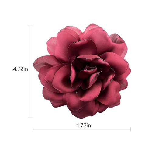 Image of Large Camellia Satin Fabric Flower Brooch Pins Hairpin for Women,ladies. (Wine red)