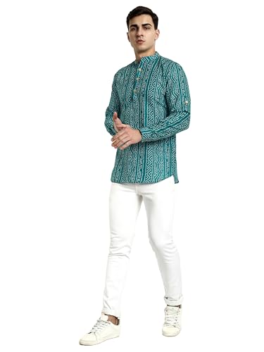 Image of Vardha Men's Cotton Printed Short Kurta with Comfortable Fit and Simple Style and Regular Look | Kurta for Men