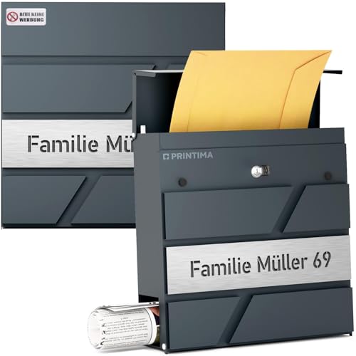 Bild: PRINTIMA Julia Gravur Personalisierter Briefkasten Anthrazit (RAL7016) mit Zeitungsfach: Wetterbest�ndigkeit, Funktion trifft auf Qualit�t und Stil, 37x37x11cm DIN EN 13724 f�r 59,99 EUR bei amazon.de