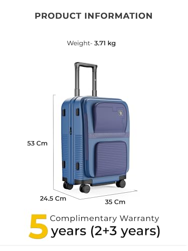 Image of EUME Aerotop Cabin Trolley Bag Small | Top Open Suitcase | Expandable Hard Polycarbonate Luggage | TSA Lock, Anti Theft Zipper, Silent Wheels | 16 inch inch Laptop Holder + Charging Port | 50L Blue