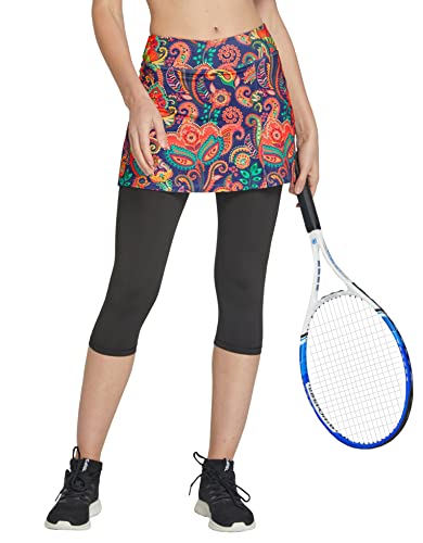 Slimour Skirted Leggings With Skirt Attached Capri Pant With Skirt Pants For Women Athletic Workout Tennis Skirt With Capris Casual Spring Paisley M #TOP5