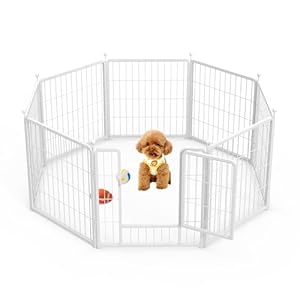 HealSmart Dog Playpen Indoor, Puppy Playpen Indoor Outdoor for Yard, Camping, RV, 24″ Height 8 Panels Heavy Duty Dog Pen for Puppies/Small Dogs, White