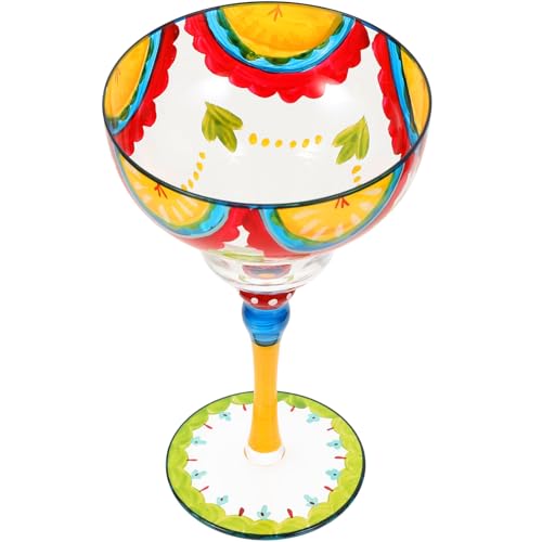 DIYEAH Bicchiere da Margarita Dipinto a Mano in Vetro Trasparente Bicchiere da Cocktail Decorativo per Casa Bar e Feste Coppa per Vino e Succhi di Frutta Elemento Artistico per