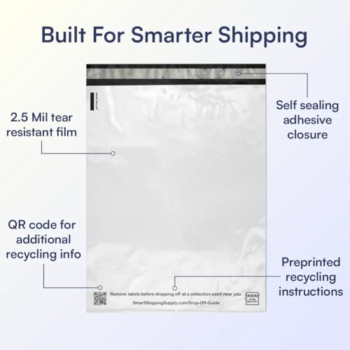 200 Count, 12x15.5 inch Eco Friendly Poly Mailers 100% Recycled Packaging Envelopes Supplies Mailing Bags 2.5 Mil Thick - SMART Mailer by Smart Shipping Supply - Image 3