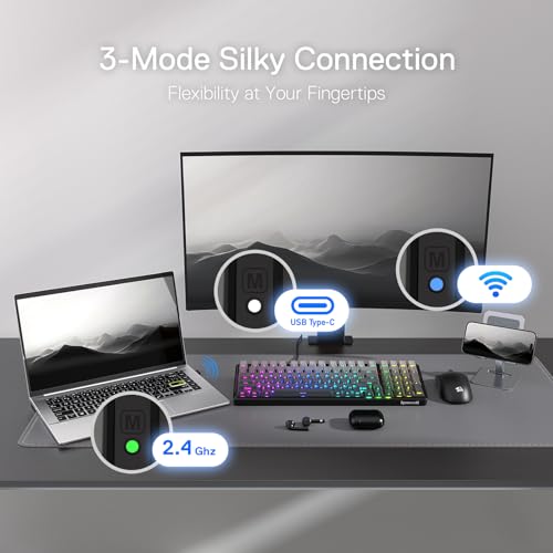 Image of Redragon K744 GB PRO 99 Keys Wireless Gasket RGB Gaming Keyboard, 3-Mode Mechanical Keyboard w /Hot-Swap Socket, Gradient PBT Keycaps & 5-Layer Noise Dampening, Custom Linear Switch