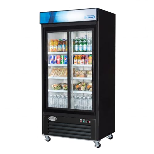 Image of KoolMore 40 in. 33 Cu. Ft. Commercial Merchandiser Display Refrigerator with Sliding Doors, LED Lighting, Certified for Commercial Use in Black