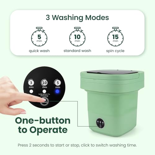 Portable Washing Machine, FETIONS 11L Foldable Washer with 3 Modes, Deep Cleaning of Underwear, Baby Clothes and Other Small Clothes, Suitable for Apartments, Dormitories, Camping, Travel, Green - Thumbnail 3