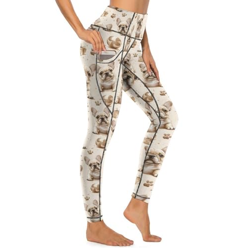 Legging marron bouledogue français taille haute sculptante avec poches