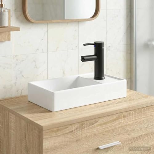 Lavabo pequeño de metal con grifo y desagüe para lavamanos compacto de baño 3