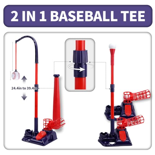 3-in-1 Baseball Soft Toss Machine Set for Kids 3-8, T Ball Set with Step-On Pitching Machine, Adjustable Baseball Tee, Hanging Stand & 6 Balls - Outdoor Sport Gifts for Boys Girls - Image 2