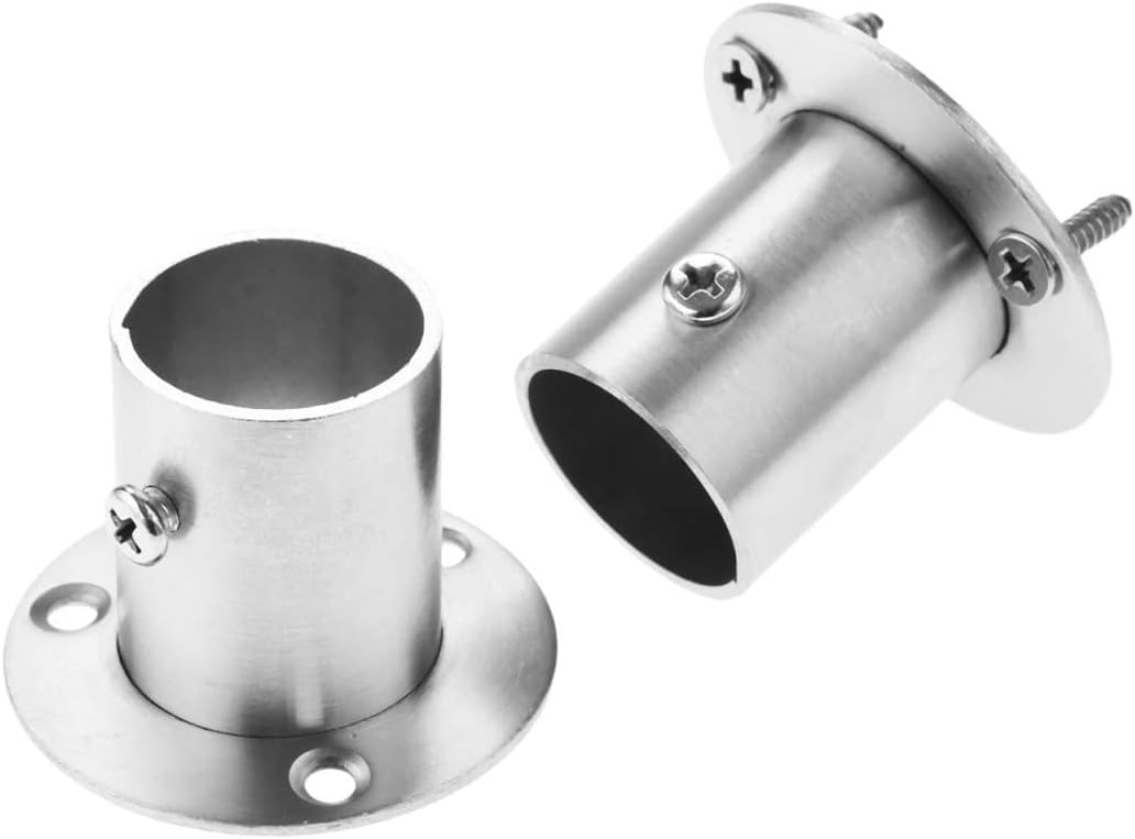 Flange 2Pcs Closet Wardrobe Hanging Rail Rod Socket End Supports Bracket Flanges Holder Stainless Steel Tube Pipe Hanger 19/22/25/32mm(25mm)