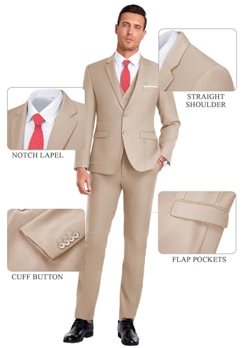 Men Suit 3 Pieces Slim Fit, 2 Buttons Groomsmen Business Jacket Vest Pant Prom Tuxedo with Tie4