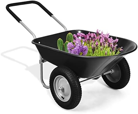 TANGZON 2-Wheeled Garden Wheelbarrow, 150KG Heavy Duty Garden Cart with Pneumatic Tyre and Powder Coated Steel Handle, Outdoor Tipping Carts for Garden, Farm and Warehouse (Black)