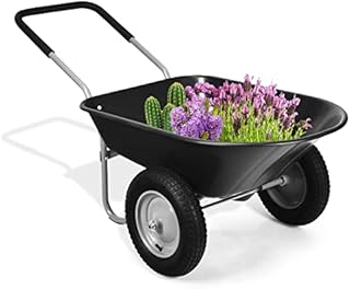 TANGZON 2-Wheeled Garden Wheelbarrow, 150KG Heavy Duty Garden Cart with Pneumatic Tyre and Powder Coated Steel Handle, Outdoor Tipping Carts for Garden, Farm and Warehouse (Black)
