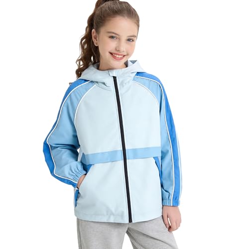 Image of Rolanko Girls Windbreaker Jacket Lightweight Water Resistant Hooded Outwear Jacket for Kids Boys Outdoor Hiking School Travel