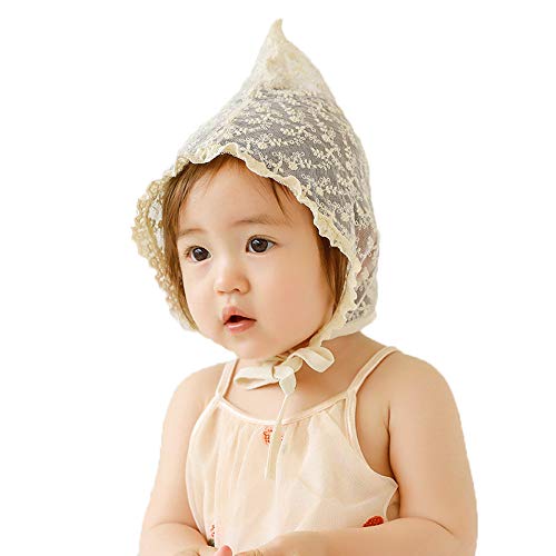 Vivobiniya Toddler Girl Lovely Flounce Knit Hats Baby Bonnets Newborn Baby Hats 0-8y (as1, age, 0_month, 6_months, beige(Bud silk))