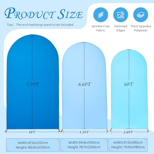 Image of 3-Pack Shades of Blue Chiara Arch Backdrop Covers, Royal & Baby Blue Spandex Covers for 6ft 6.6ft 7.2ft Frames, Stretchable Fabric for Boy Baby Shower, Birthday, Wedding (Covers Only)