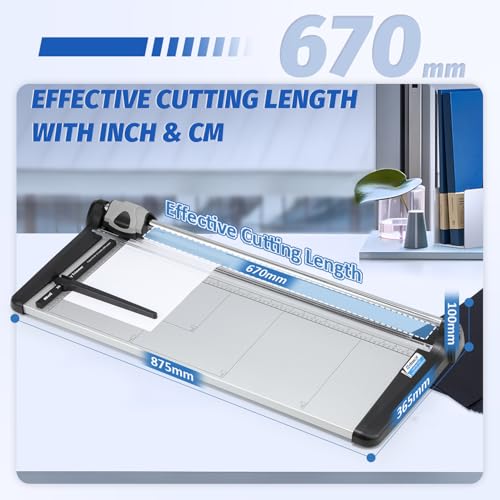 Image of Rotary Paper Trimmer, 15 Sheets Heavy Duty Paper Trimmer, 670mm(26.37 inch) Cutting Length, Commercial Grade Rotary Paper Cutter for Home /Office /School, Black & Silver