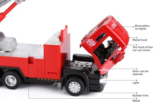 Image of Alloy Fire Rescue Truck Toys Set with Rotating Ladder | Fire Safety Truck Toys for Kids, Boys, Girls | Ideal Gift for 3+ Years Old Kids (Red)