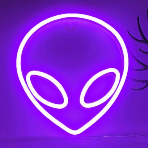 Image of Alien Neon Sign - Purple Alien LED Light, USB /Battery Powered for Wall Decor, Party Decorations