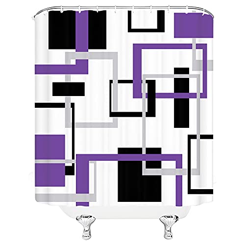 Tfggndf Purple Geometric Shower Curtain Abstract Black Gray Mordern Contemporary Checkered Fashion Minimalist Art White Background Bathroom Decor Polyester Curtains With Hooks #TOP2