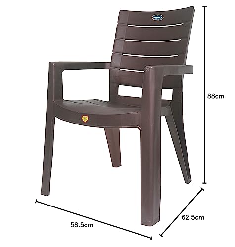 Image of Prima Plastic Chair for Living Room | Set of 2 | Chair for Home, Living Room, Multipurpose | Stackable Chair with arm | 100% Virgin Plastic | Rado (Weather Brown Colour)
