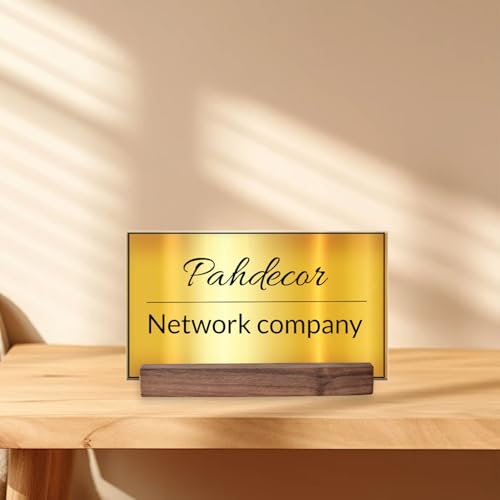 Pahdecor Placa de nome de mesa com espelho dourado, placa de identificação acrílica iluminada personalizada, placa de nome gravada para secretária e porta, decoração de escritório, placa de