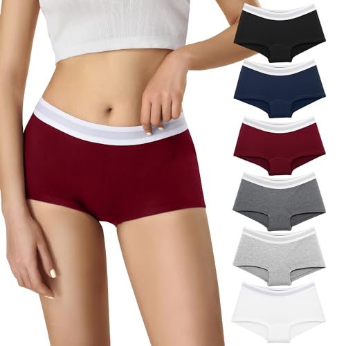 Lakpoau Boxer Femme Coton - Shorty Femme Shorts Caleçons Femmes Lot de 6 Boxer Sport Seamless Culotte Basics Shorties Calecon Short Panty Slips Caleçon F M