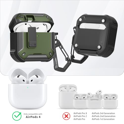 Image of for AirPods 4 Case with Magnetic Secure Lock Clip and Phone Stand, Compatible with Magsafe Charging, with Carabiner&Cleaner kit for Apple iPod 4th Generation Cover(2024) Men Women (Grass Green)