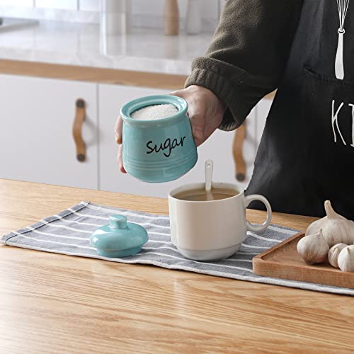 Ontube Ceramic Sugar Bowl With Lid And Spoon 12Oz (Turquoise Blue) #TOP1