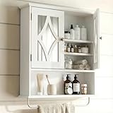 RoyalCraft Bathroom Wall Cabinet with Mirror, Over The Toilet Storage Cabinet with Towel Rack and Adjustable Shelf, Large Bathroom Medicine Cabinet Wall Mount 22x25 inch (White)