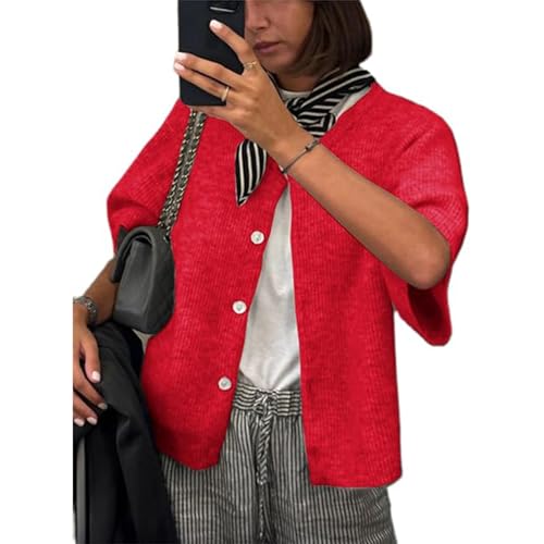 Image of Women Y2k Knitted Crop Cardigan Shirt Short Sleeve Button Down Ribbed Knit Crop Top Outwear Top Tee Shirt