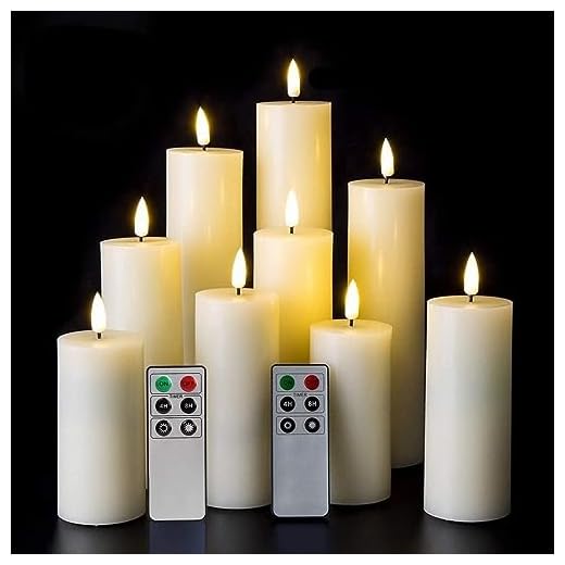 Eywamage Realistic Slim Flameless Pillar Candes with Remote, Flickering Tall LED Battery Fireplace Candles Decor, 9 Pack, ABS+Paraffin Wax + Glass, Ivory D 2in H 4in 5in 6in 7in 8in 9in