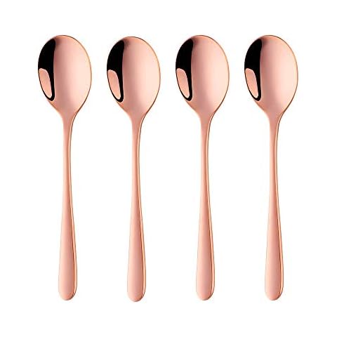 BuyGo 4-Piece Espresso Coffee Spoon 6 Inch Rose Gold Small Teaspoon Copper Mini Spoons for Cake Dessert Appetizer, Dishwasher Safe Cover