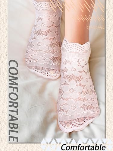 Image of 10 Pairs Womens Lace Ankle Socks Non Slip Low Cut and No Show Lace Socks Sets for Loafers Flats