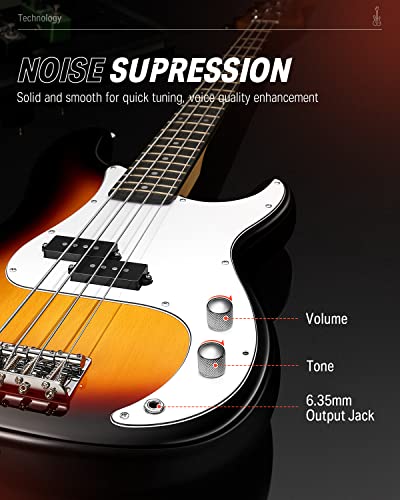 Donner Electric Bass Guitar 4 Strings Full-Size Standard Bass Pb-Style Beginner Kit Sunburst For Starter With Free Online Lesson Gig Bag Guitar Strap And Guitar Cable, Dpb-510S #TOP2
