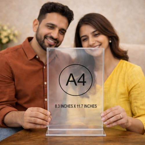 Image of Clear Acrylic Sign Holder, A4 Size (8.3 x 11.7 inches), Double-Sided Display Stand, Table Top (Double Sided)