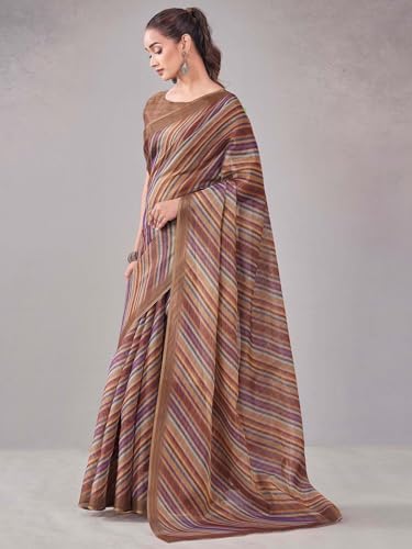 Image of Satrani Women's Shimmer Silk Printed Saree with Unstitched Blouse Piece