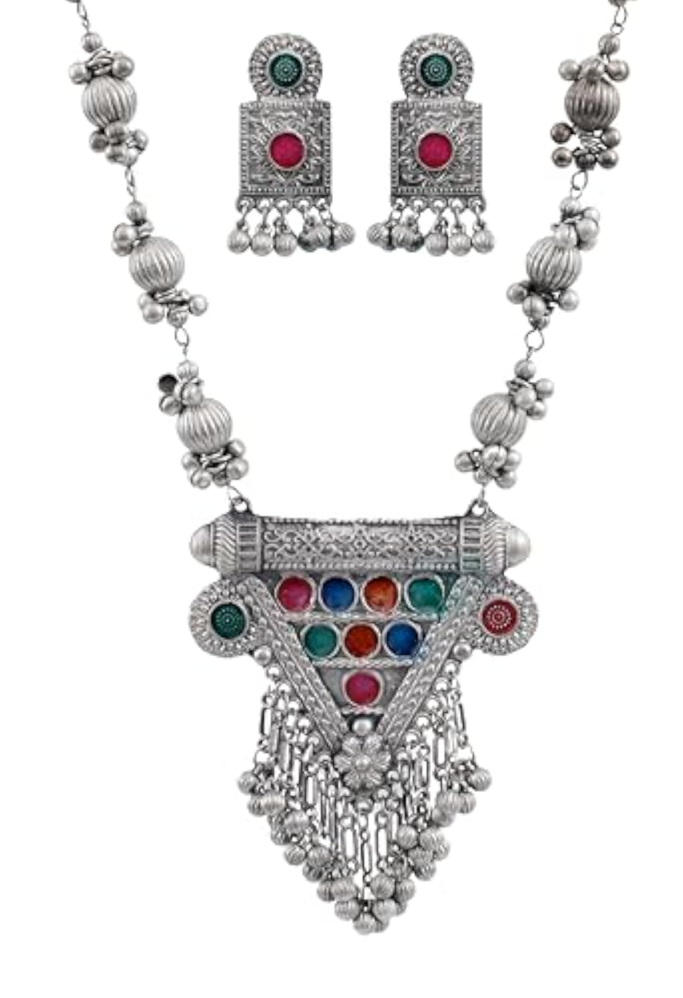 Statement Ethnic Traditional Oxidised Silver Ghungroo Necklace & Earrings Set