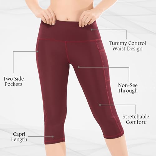 Image of TRASA Active 3 /4th Yoga Pants for Womens Gym High Waist with 2 Pockets, Tummy Control, Workout Pants 4 Way Stretch Yoga Capri - Available Sizes - S, M, L,XL, 2XL,3XL,4XL