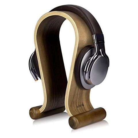kalibri Wooden Omega Headphone Stand - Universal Headset Wood Hanger - Holder for Gaming Headsets DJ Studio Headphones & Earphone Display - Walnut Cover