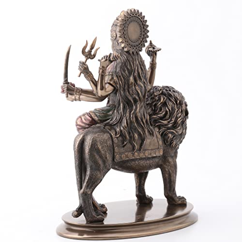 Estatua de la Madre Durga en resina con acabado bronce 10.38 pulg miniatura 4
