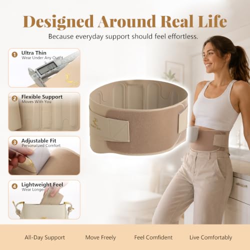 Image of RANDY SUN Upgraded Ultra Thin Back Brace with EVA Pad, Invisible Lumbar Support Belt for Women & Men, Breathable Waist Support for Work & Daily Wear Light Taupe S(Waist:26 inch-28 inch)