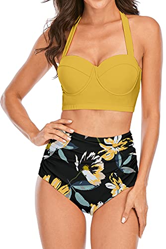 Fancyskin Yellow High Waisted Bikini Dot Two Piece Underwire Swimsuits Beach Swimwear S #TOP2