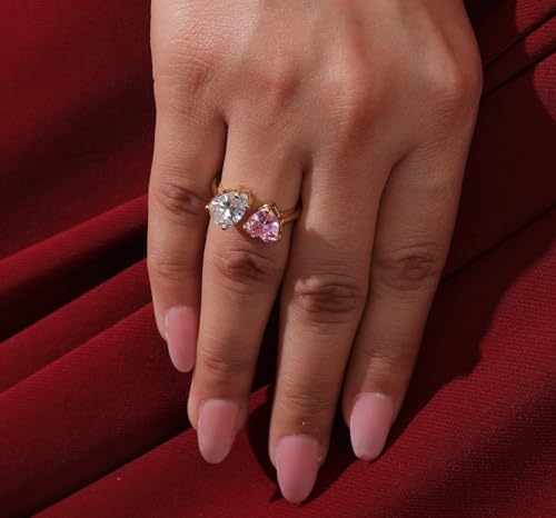 Image of SALTY Anti Tarnish Double Crystal Finger Ring for Women | Adjustable Fancy Jewellery Design | Fashion Accessories for Girls | Minimal Jewelry | Ideal for Gifting | Marriage, Birthday | Gift for Valentine Day