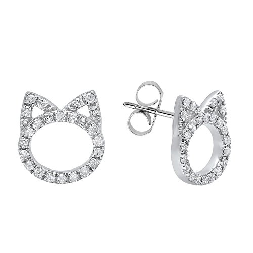 Dazzlingrock Collection 0.25 Carat (ctw) 10K Round White Diamond Ladies Cat Stud Earrings 1 4 CT, White Gold