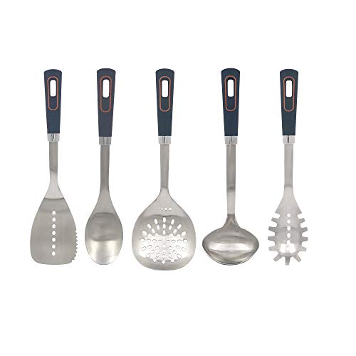 Glad Stainless Steel Utensils Set 5pc - Metal Kitchen Cooking Tools with Non-Slip Handles, High Heat Resistant for Cast Iron Cookware,Grey -  Volume Distributors, Inc., GLD-71452