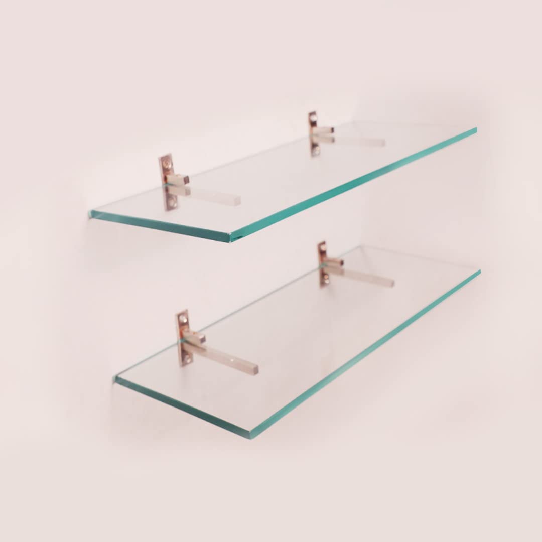 MAISSON Multi Purpose Glass Shelves Wall Mount Shelf for Bathroom Bedroom Living Room Office and Kitchen Brass Finish Transparent Dimension: 6" L x 12" H Inches Pack of 2 WS 007 (B0BVZF3754) Amazon Price History, Amazon Price Tracker